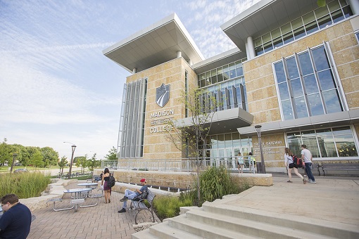 Stone building iwith Madison College logo