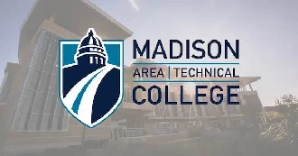 Madison College Logo over campus building.